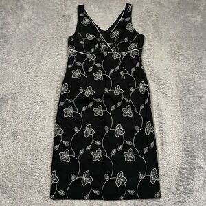 Karen Kane Floral Sleeveless Sheath Dress‎ Women's 10 Black Zip USA